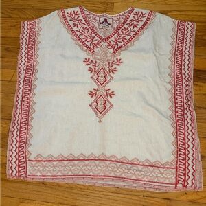 Johnny Was Off White/Pink Embroidered Linen Kimono Blouse: Size Medium